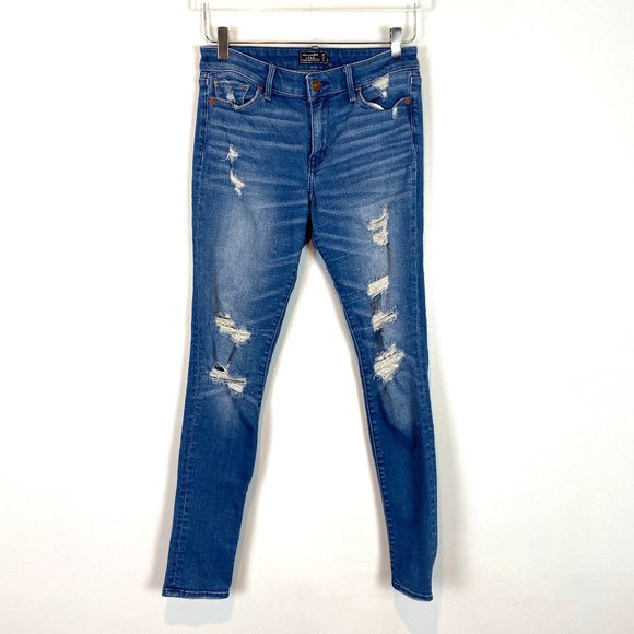 Abercrombie & Fitch Harper Super Skinny Jeans Mid-rise Distressed Blue Size 27 - Picture 2 of 11